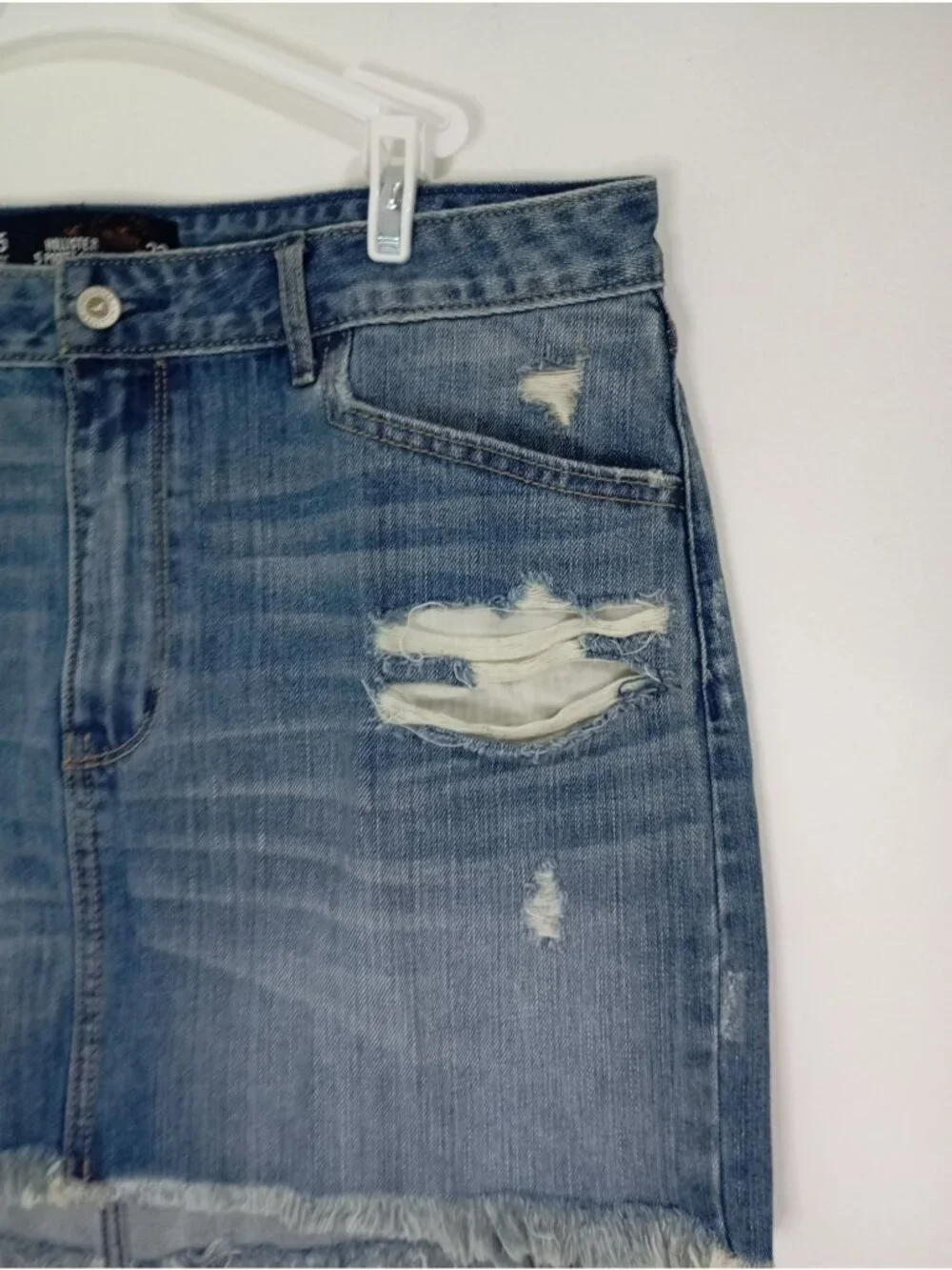 Hollister Distressed Denim Mini Skirt Size 15 Frayed Hem Blue Cotton Casual